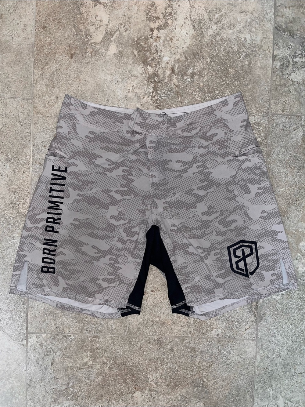 Born Primitive Men's Gray Camo Athletic Shorts with Black Accents